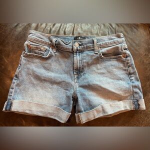 7 For All Mankind Mid Roll Denim Jean Shorts Sz 28 | Light Wash Backyard BBQ EUC